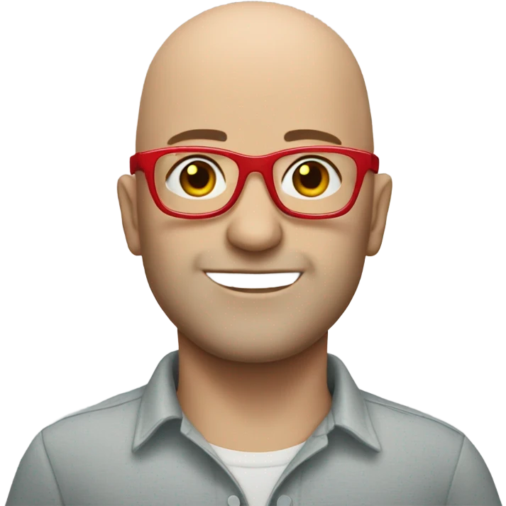 Bald white man using red glasses emoji