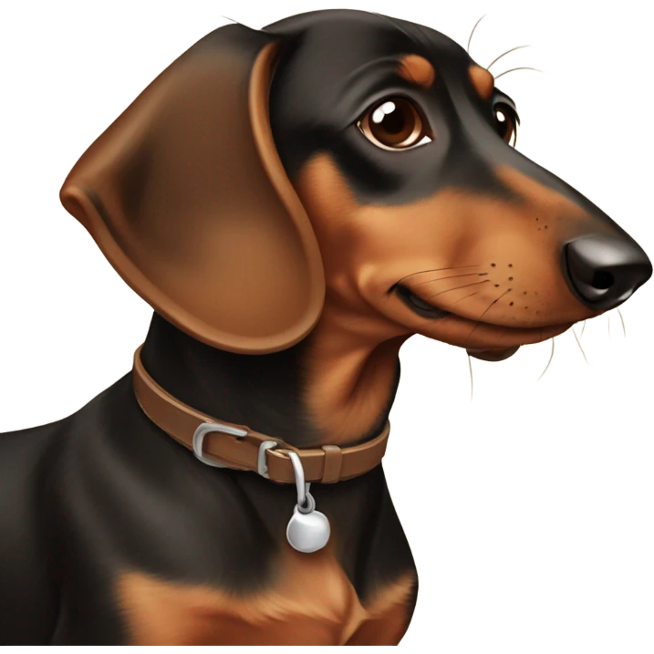 A Brown dachshund with a collar on that has Otis on it emoji