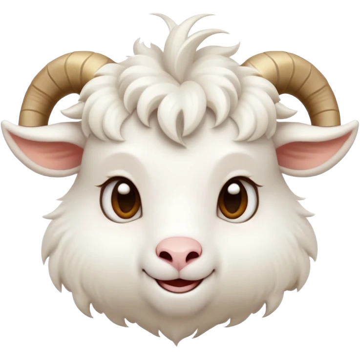cinematic-cute-white-goat-portrait-emoji,-head-tilted-playfully-and-inquisitively,-featuring-a-fluffy,-immaculate-white-fur-with-charming-curved-horns,-round,-sparkling-eyes-filled-with-gentle-curiosity,-simplified-yet-irresistibly-adorable emoji