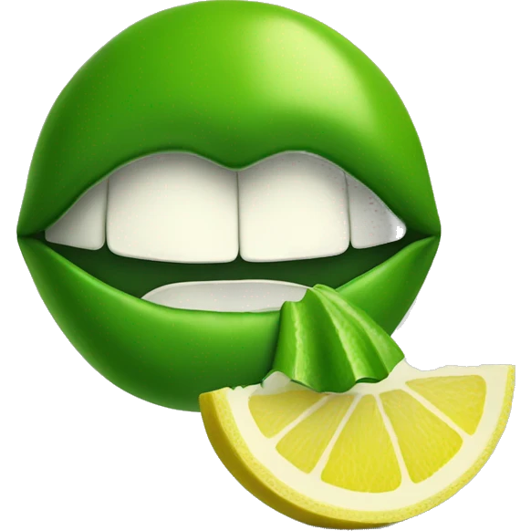 green lips with a slice of lemon inside the mout emoji