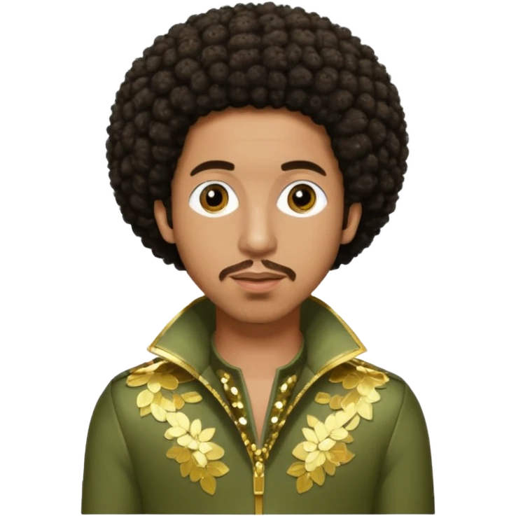 Ludacris with dark brown afro hair, olive sequin outfit emoji