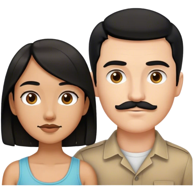 White man black hair and light moustache tall and short tan girl brown woth light brown hair young couple  emoji