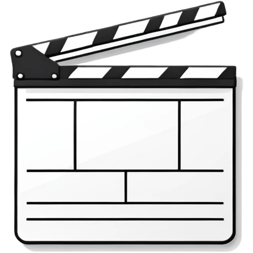 geometric outline clapperboard with thin black lines and only one diagonal line inside, minimalist design emoji