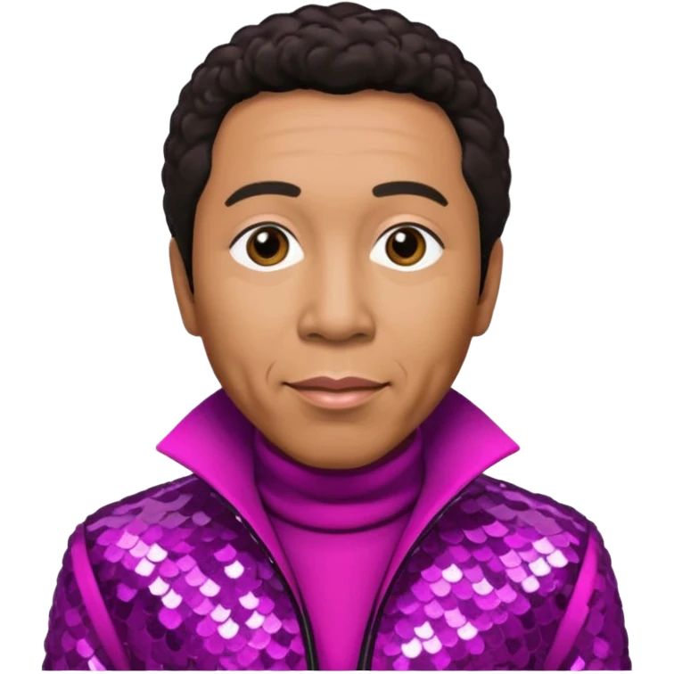 Smokey Robinson with dark brown hair, magenta sequin outfit  emoji