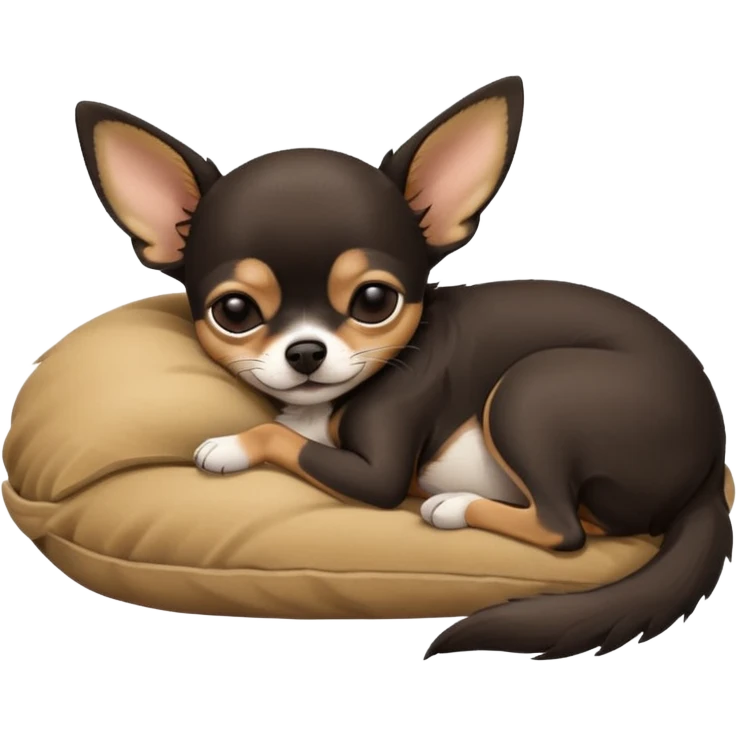 A high-resolution photo-realistic digital illustration of a  black tan chihuahua sleeping lazily on the ground emoji