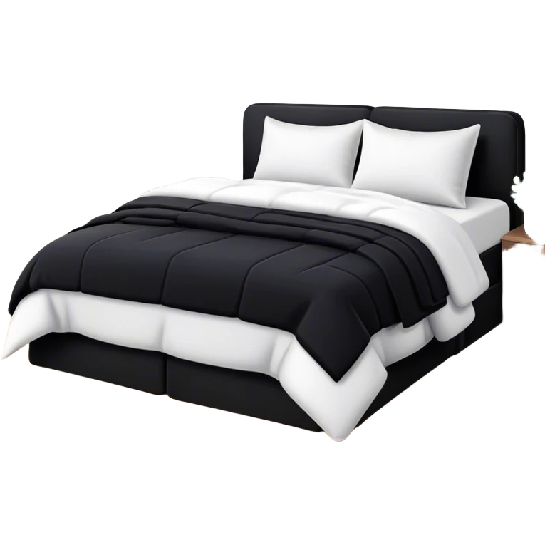 Black bed with pillows and blankets, cozy vibe emoji