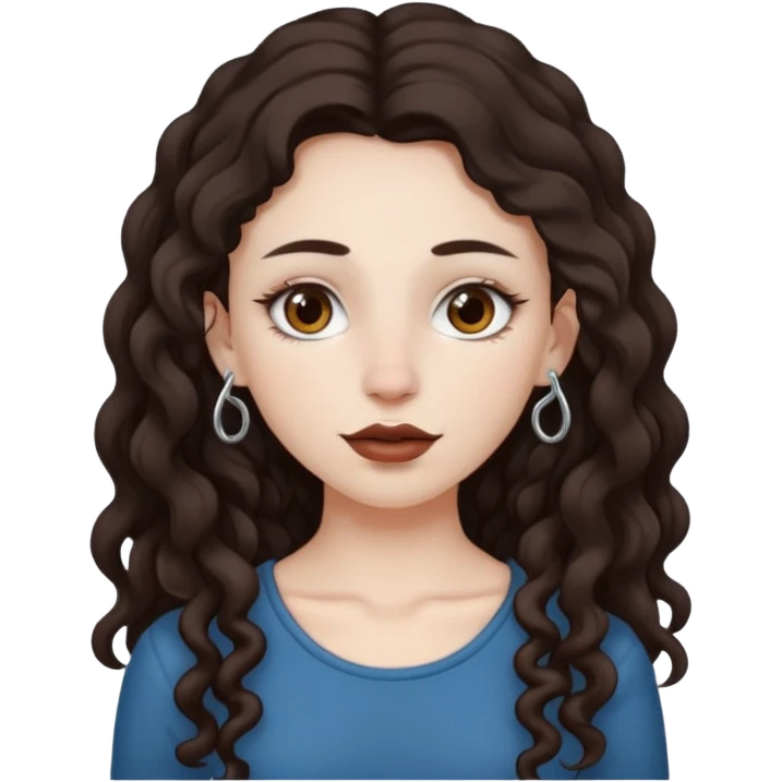 naked white skined girl with long littlebit curly hair dark brown hair and septum piercing  with beautifull skinny body  emoji