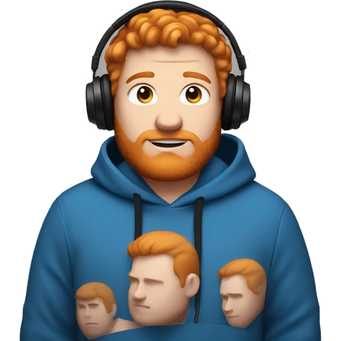 A vary fat ginger haired  guy with black headphones and a blue hoodie emoji