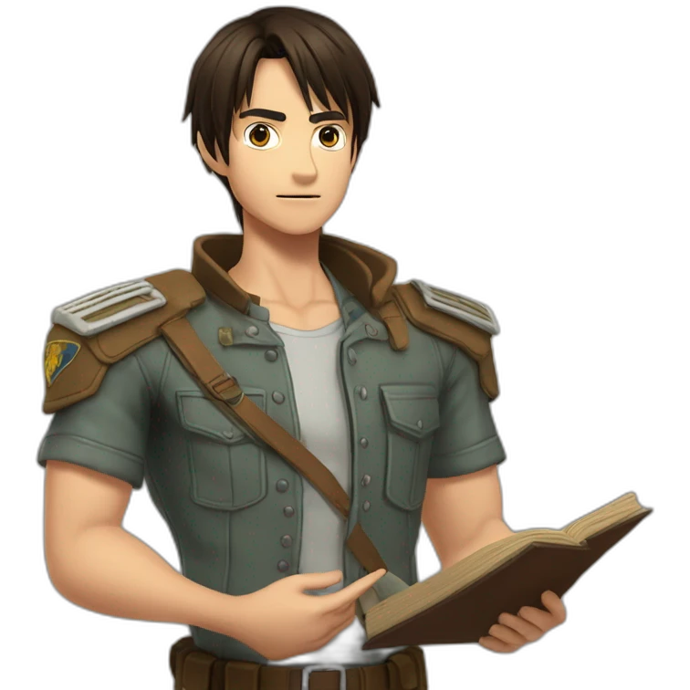 Eren Jeager, cape of the exploration battalion taking the oath, stitch on the chest emoji