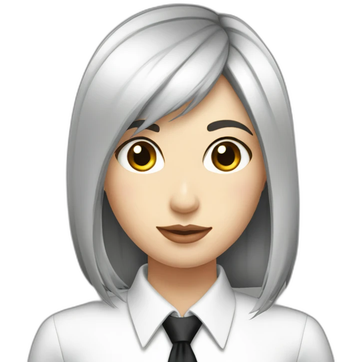 white female bangs black straight hair white shirt black tie emoji