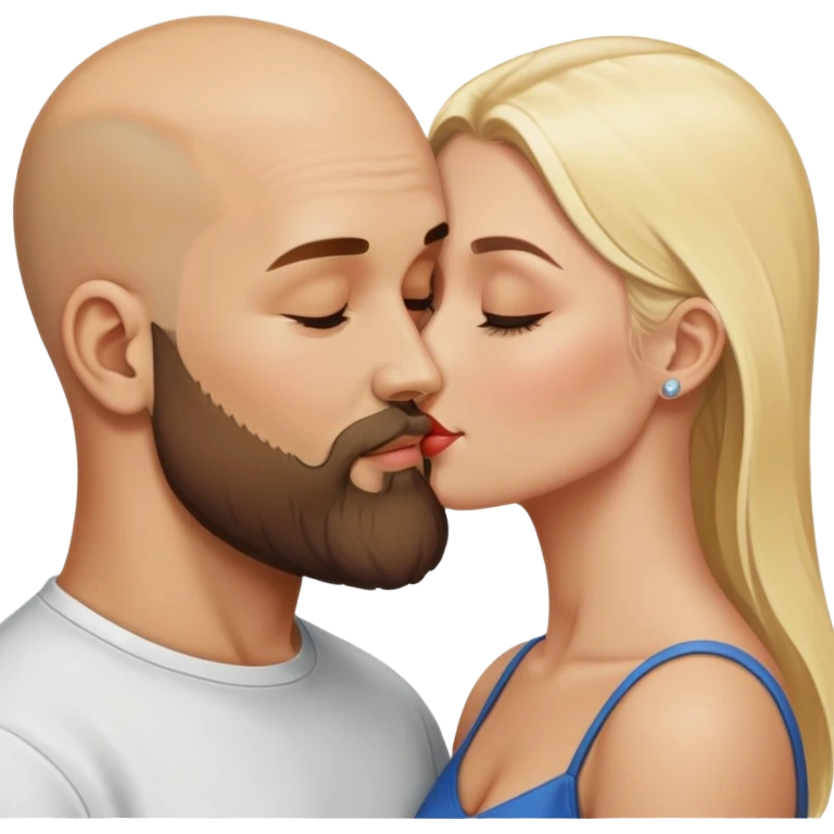 bald man with beard kisses a beautiful blonde emoji