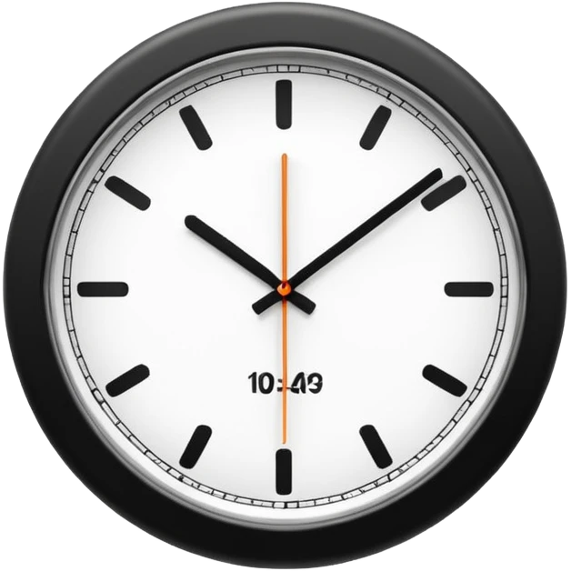 necesito un reloj, ilustrado minimalista, a blancoy negro, con linea delgada , como un icono, que marque las 10 am, sin logo de marca, un reloj de pared emoji