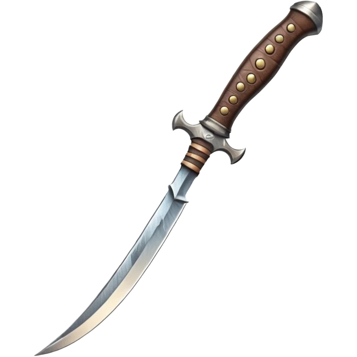 crysknife close-up, curved blade from sandworm tooth, metallic shine, cracked texture, leather hilt, warm light, bold sharp emoji style emoji