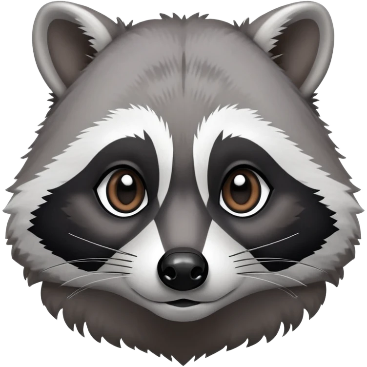 Cinematic-Noble-Raccoon-Portrait-Emoji – Poised and confident, with a sturdy build and a beautifully textured fur of silver-grey accented by dark black facial markings, deep-set, big black eyes, simplified yet sharp and sophisticated zoom out to show shoulders emoji