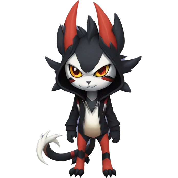 Cool Anthro Black Noivern-Absol-Litten-Pokémon with edgy stripes hoodie spiked collar punk Full Body emoji
