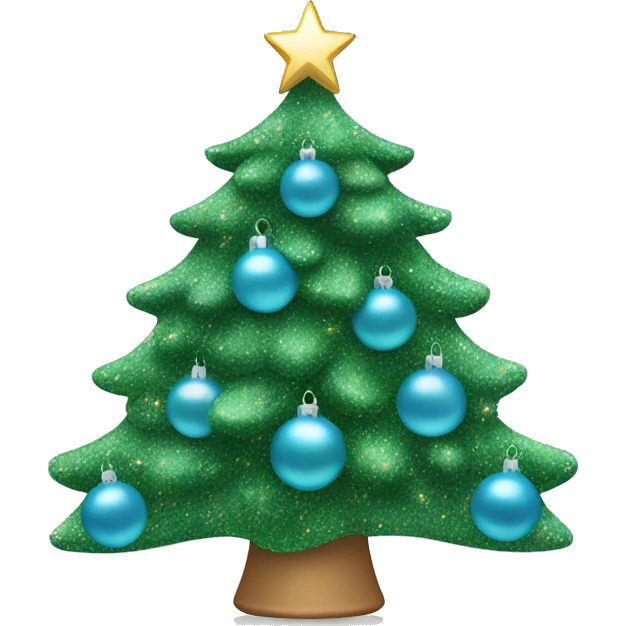 Christmas tree with light blue glitter ornaments emoji