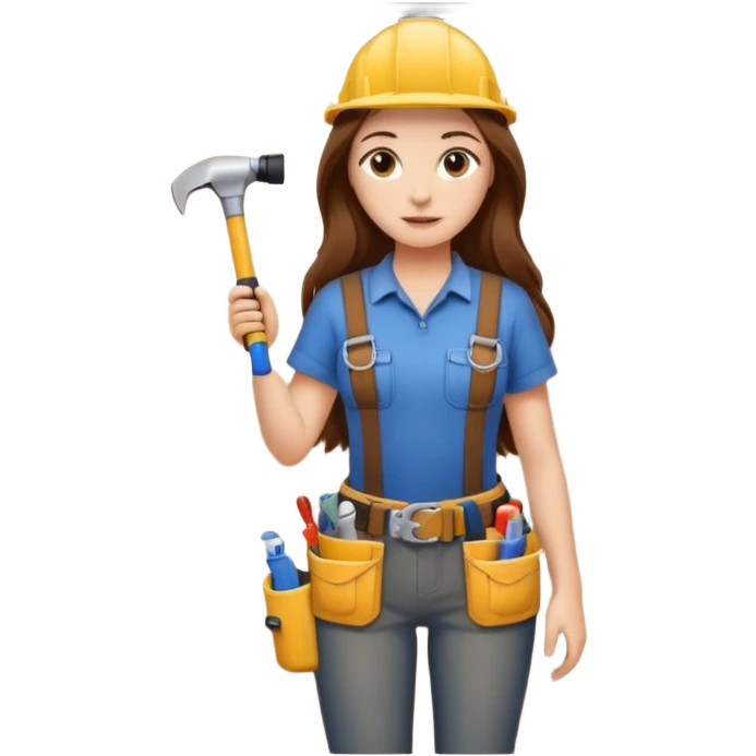 beautiful girl with long brown hair constructing new bathroom area with new shower and amenities  emoji
