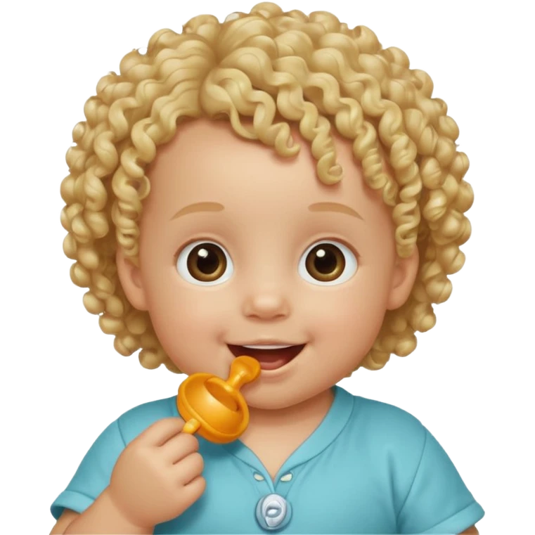 Blonde curly-haired baby, pacifier in mouth emoji