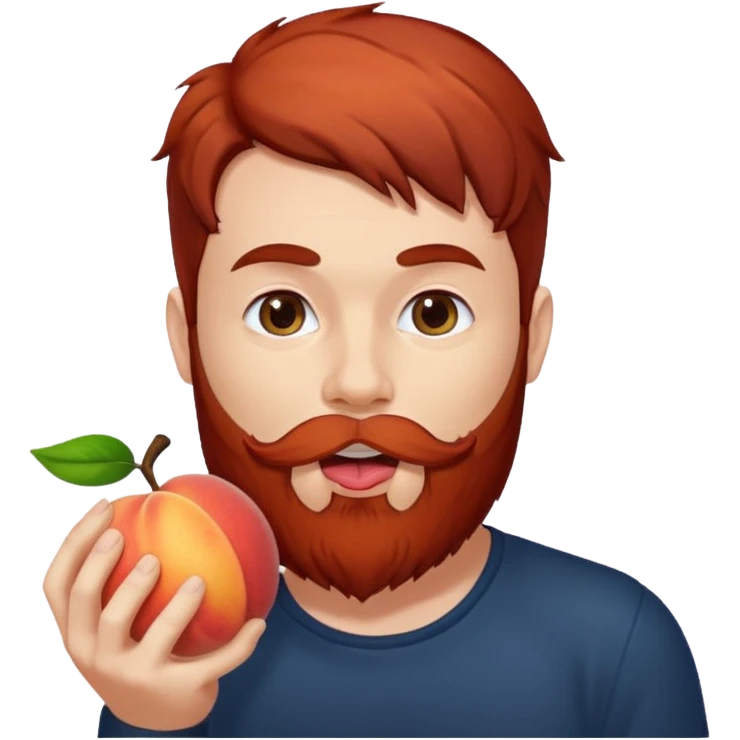 Dark haired Man with red beard licking peach emoji