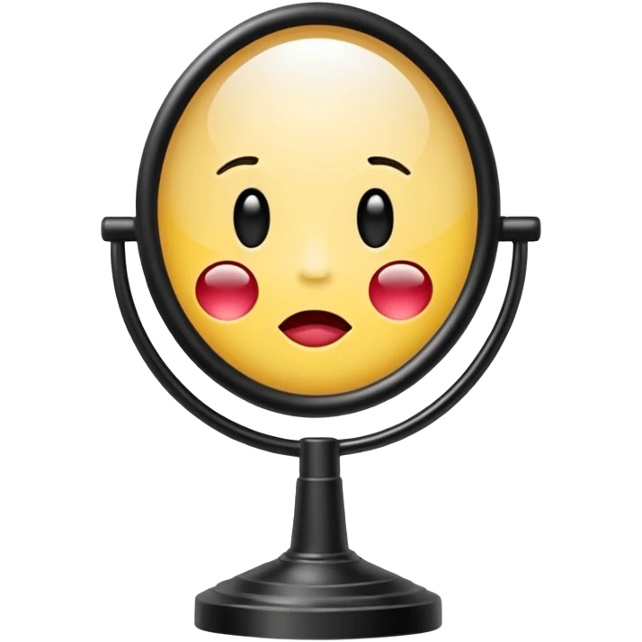Minimalist emoji-style sticker of a vanity mirror with dim bulbs and cracked glass, words “Am I real yet?” smeared in dusty lipstick tone


 emoji
