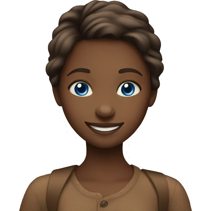 smiling girl in brown clothes with book and blue eyes  emoji