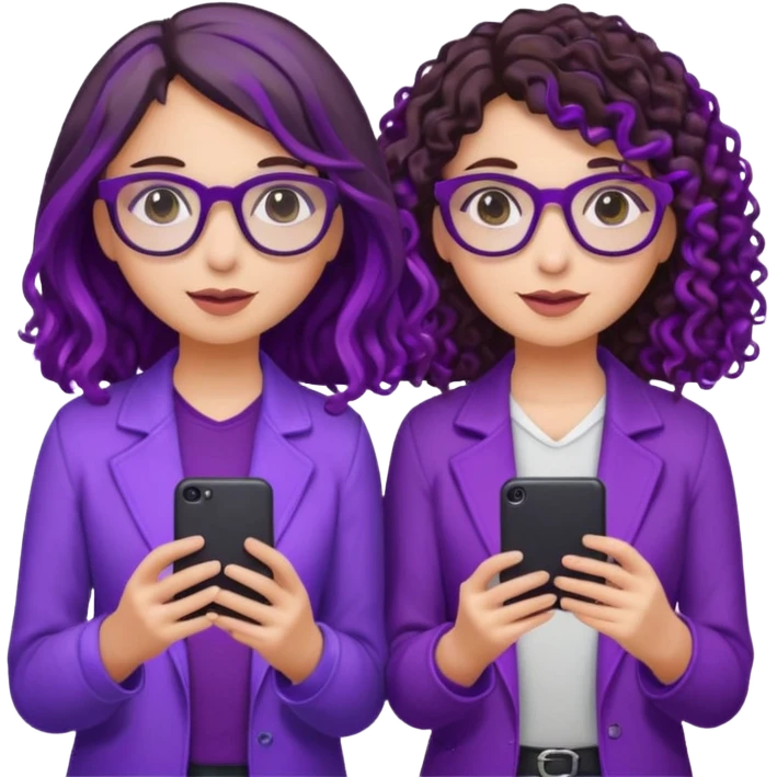 You can create two girls enjoying a concert, one brunette with purple highlights straight hair , the other brunette with curly hair and glasses. With purple lights around them.   emoji