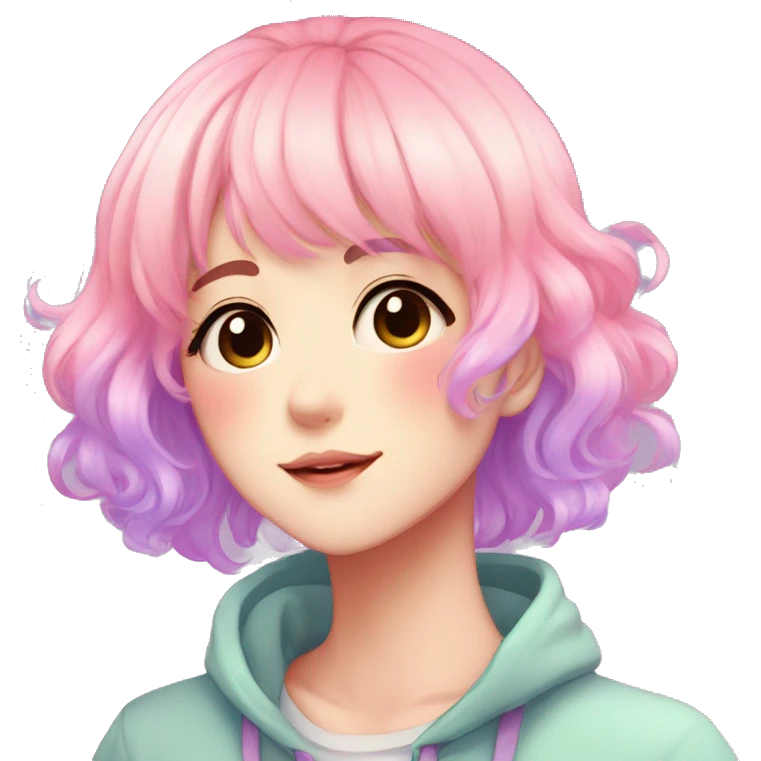 Gorgeous anime style femboy with blushing face aesthetic and pretty colorful shiny gradient pastel hair trending style emoji