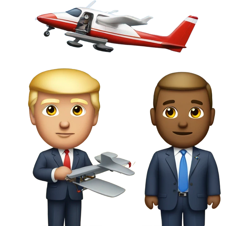 Donald trump holding an airplane in one hand and a helicopter in the other emoji