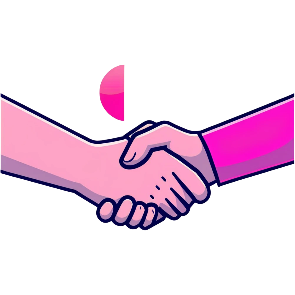 handshake, transparent glass with bright pink gradient from #FF335F to #FF99AA, soft glow and shadows, minimalistic emoji