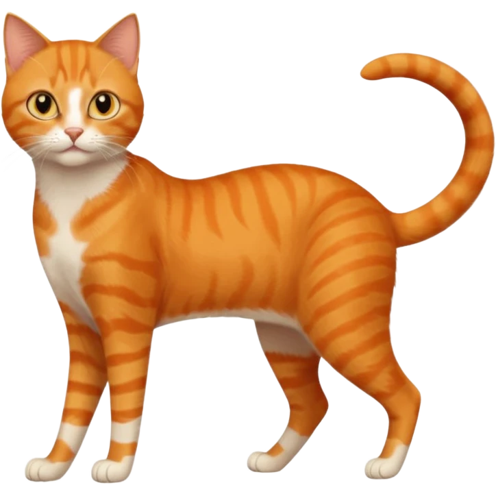 full body solid orange domestic shorthair slim cat with yellow/orange eyes playing emoji