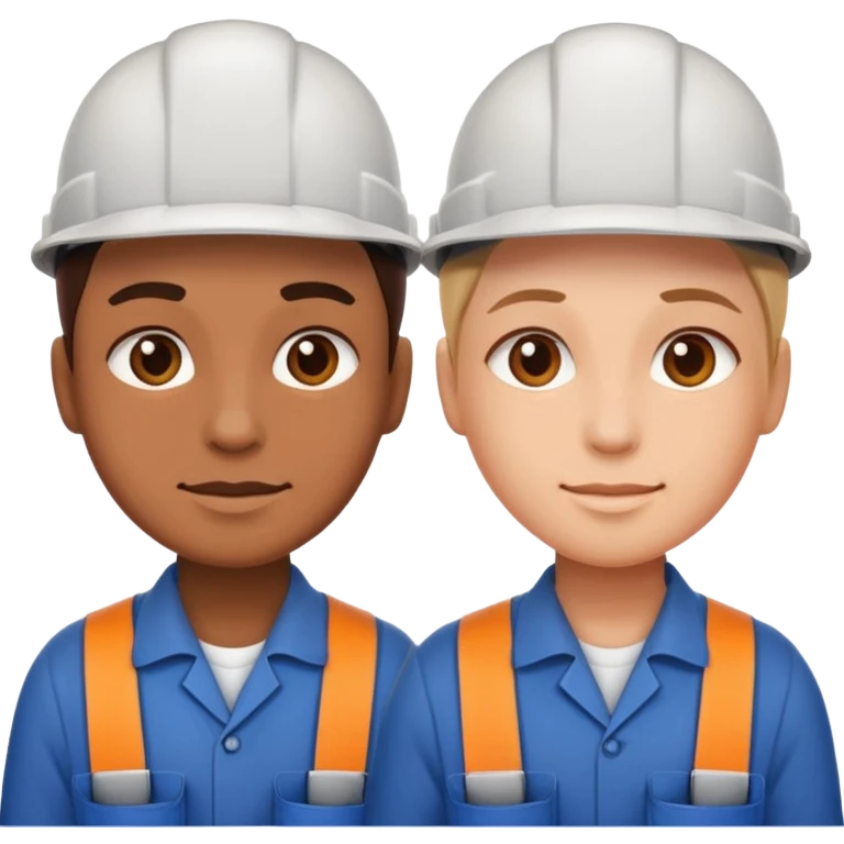 create a realistic emoji of two working packaging workers. one of them starting the work and the other one finished emoji