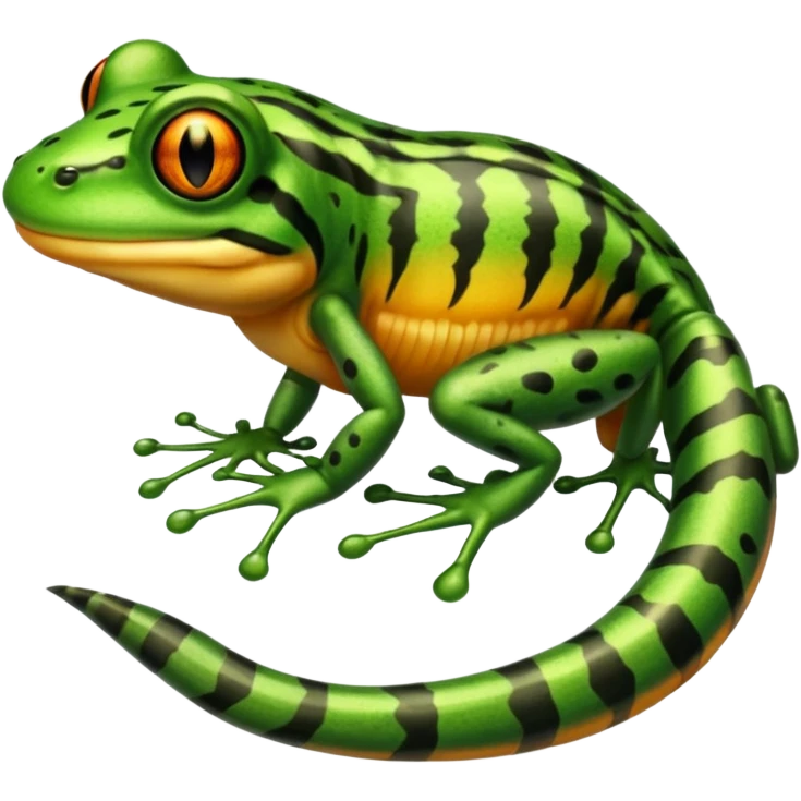 Frog with tiger body and scorpion tail and with mullet hairstyle emoji