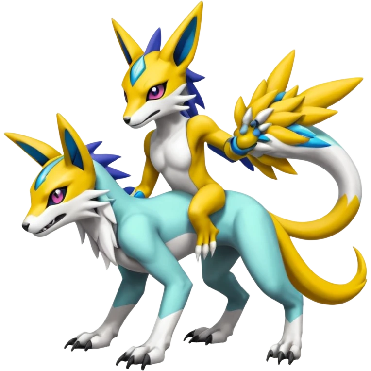 Colorful Meloetta-Electrike-Renamon-Wargreymon-Sergal-Pokémon-Digimon-Fakémon-fusion-hybrid-creature emoji