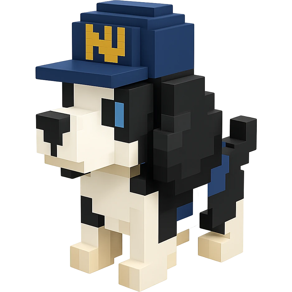 A black and white Russian Cocker Spaniel puppy wearing a NY cap, facing left emoji