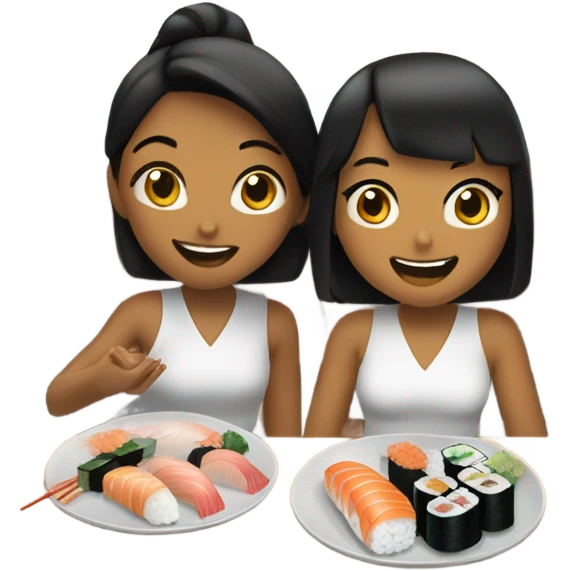 two girls eating sushi  emoji