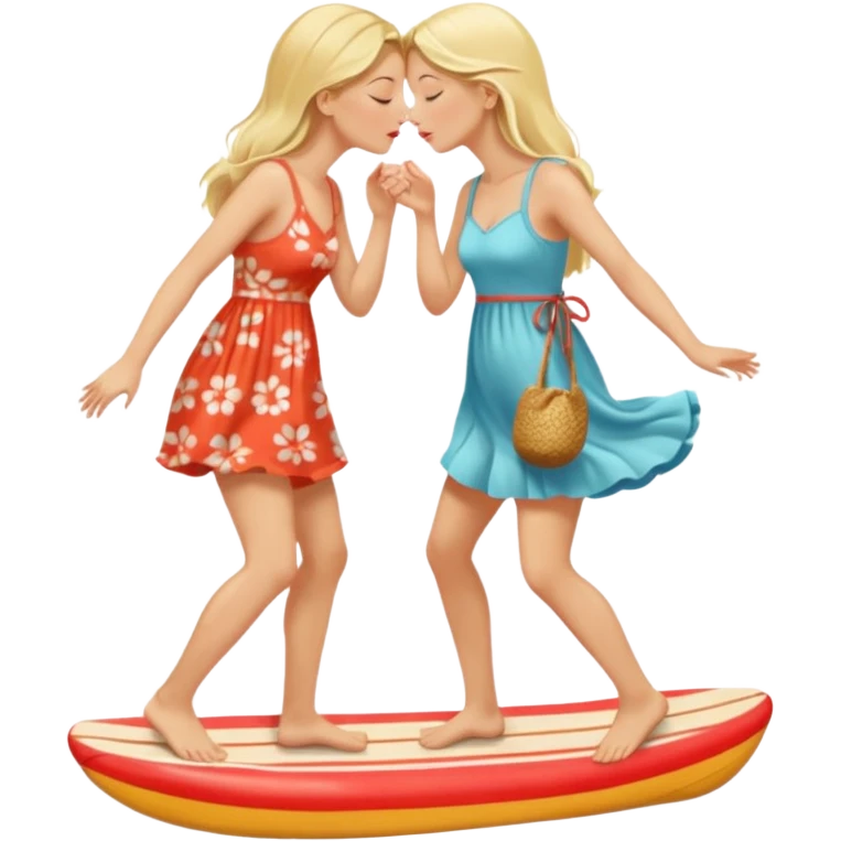 two beautiful blonde women kissing barefoot emoji