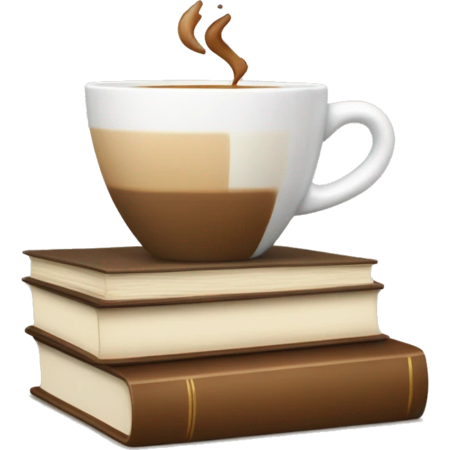 white cup of coffee on top of a small stack of brown and beige books emoji