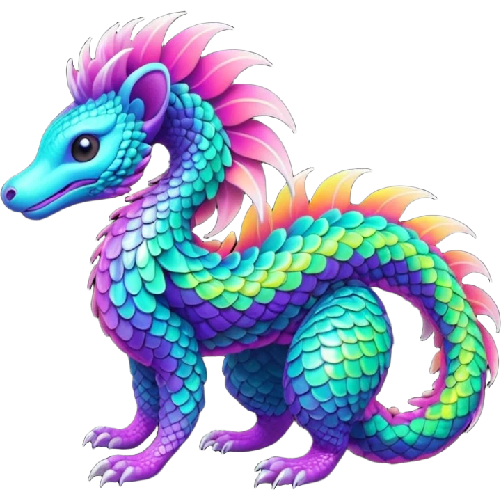 futuristic lush hyper realistic exotic patterned swirly random-colored neon-colored Fakémon-Trico-creature (full body) emoji