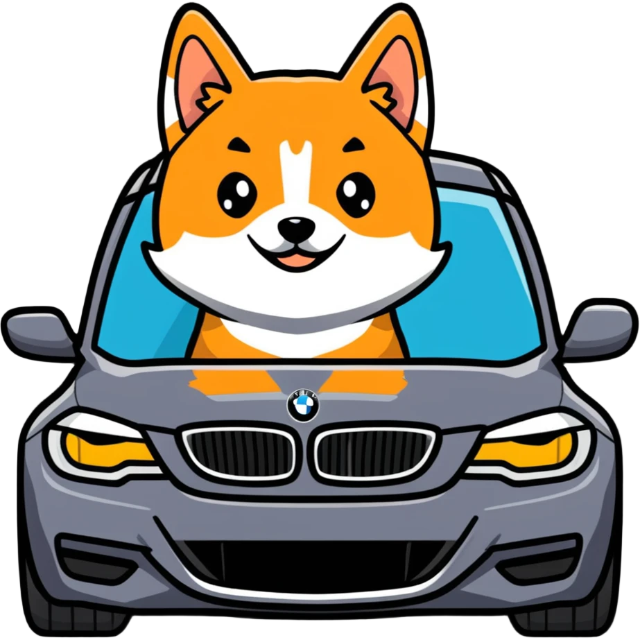 shiba inu sitting inside a BMW car emoji