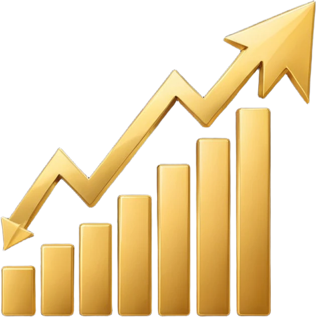 Create an emoji that shows a rising stock chart with a single upward arrow and a small company building symbol. emoji