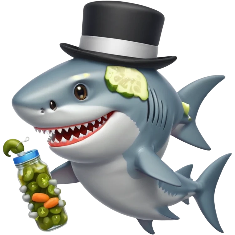 Shark with a top hat and eating pickles emoji
