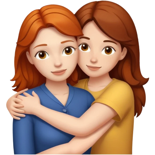 Brunette hugging ginger emoji