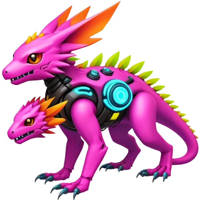 Tropical lush warm-colored modern colorful neon-colored cyber-Fakémon-Digimon-Trico-creature emoji