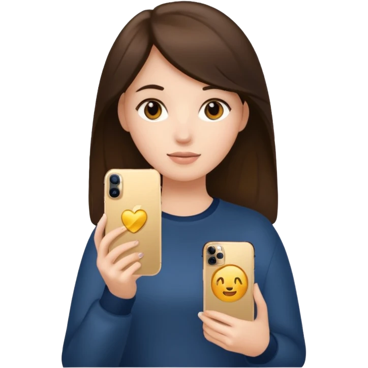 brunette girl holding iphone 16 pro max gold  emoji