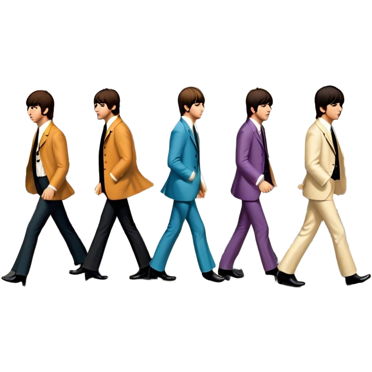 Cinematic Realistic The Beatles Abbey Road Scene Emoji, depicting the legendary band of four crossing the iconic zebra-striped street in their classic outfits, exuding effortless charisma and musical legacy. The scene is bathed in warm, nostalgic lighting with rich textures that capture the essence of 1960s rock history. emoji