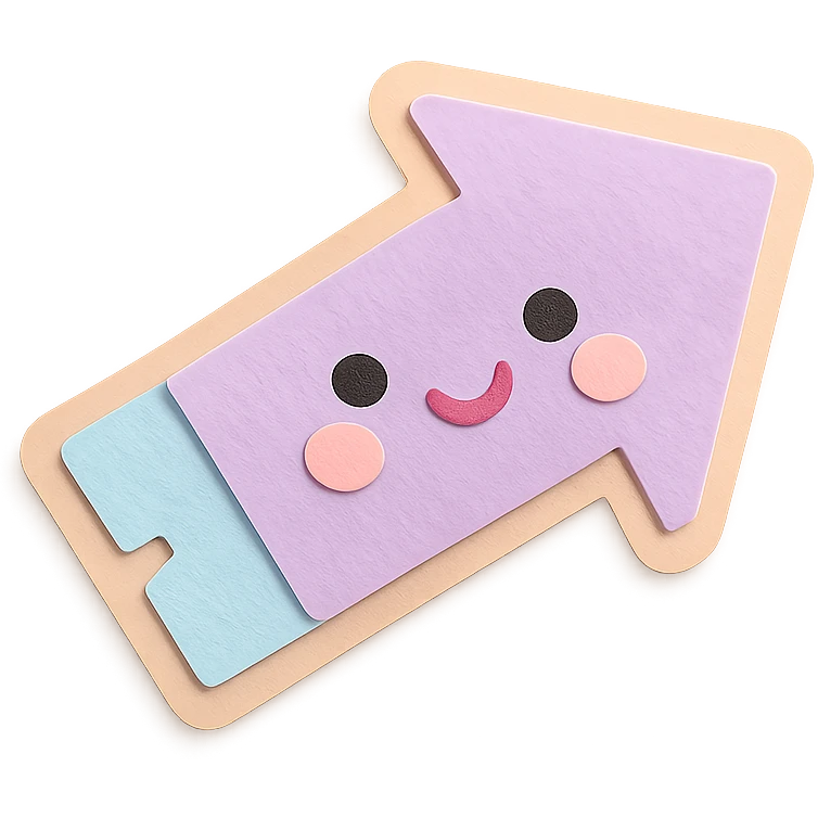 soft pastel kawaii arrow sticker in soft baby colors, paper craft style emoji