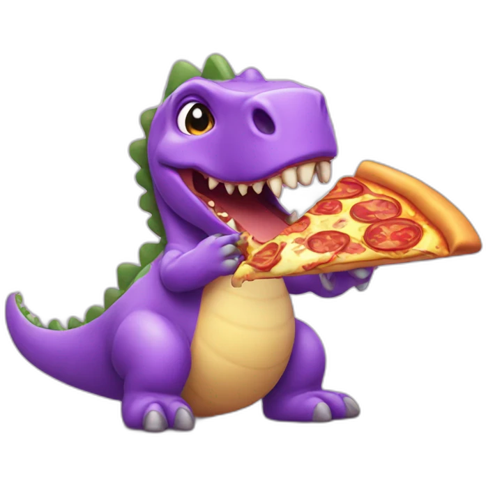 Purple mini cute dinosaur eating pizza  emoji