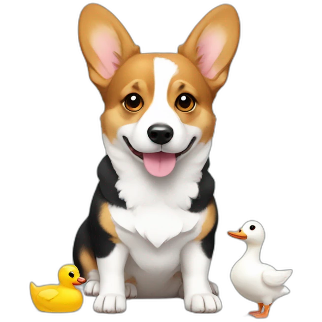 tricolor corgi with white ducks emoji