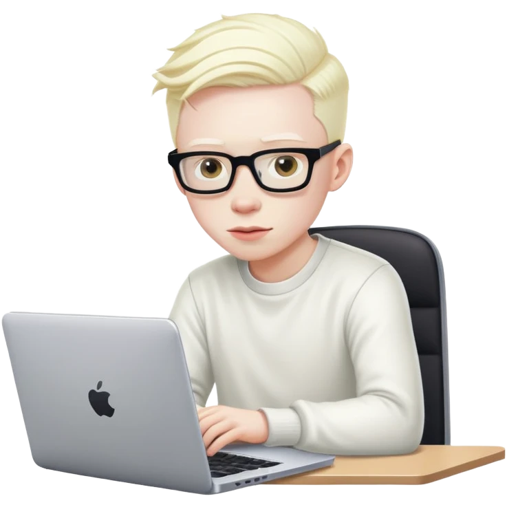 albino youtuber on laptop with desk no glasses emoji