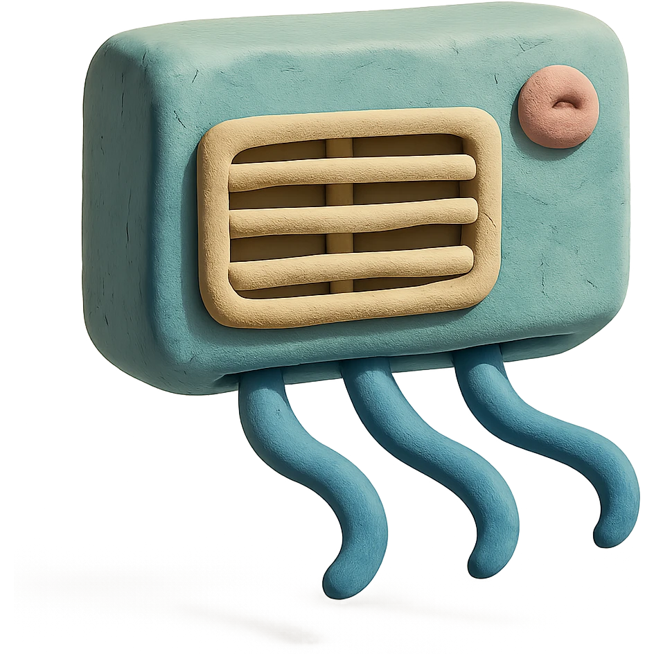 playful air conditioning unit with cool air waves in claymation style with pastel colors emoji